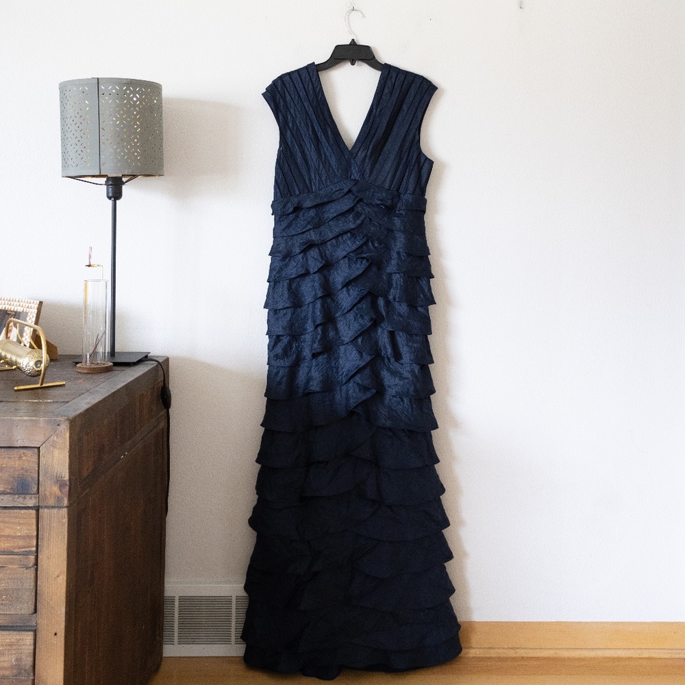Adrianna Papell Tiered Ruffle Maxi Blue Dress
